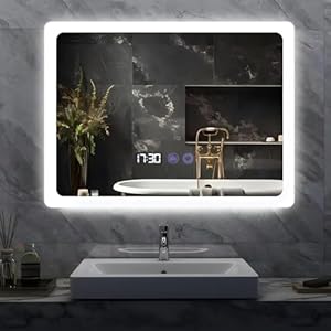 YU YUSING Badspiegel mit Beleuchtung 80x60cm Badezimmerspiegel LED mit 3 Lichtfarben Dimmbar, Beschlagfrei Wandspiegel mit Touch-Schalter, Spiegel Badezimmer Timer-funcktion, Gehärtetes Glas IP44