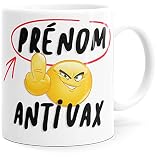 Mug Personnalisable Prénom Antivax Humour Tasse Message Drôle Covid Personnalisé. Idée Cadeau Original Confinement Vaccin Ami Couple Amoureux Collègue Homme Femme Copain pour Anniversaire Noël.