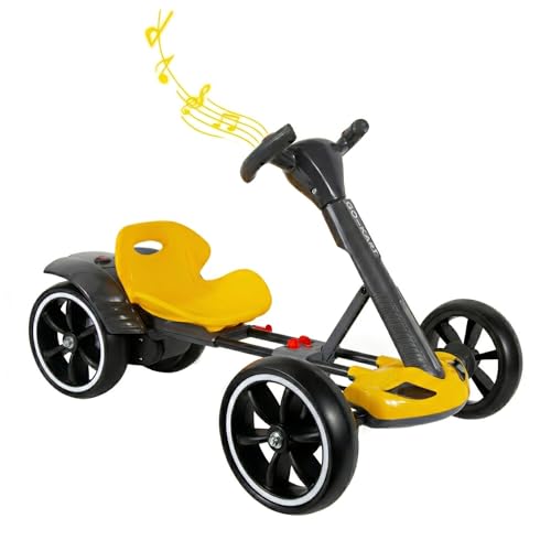 Image of MAOO Electric Go Kart for Kids, Foldable Ride On Toy Car for Toddlers Ages 2-4, Zero Assembly Battery Powered Go Kart with EVA Foam Tires, Adjustable Seat, Steering Wheel, 390 Motor, 3.73 MPH (Yellow)