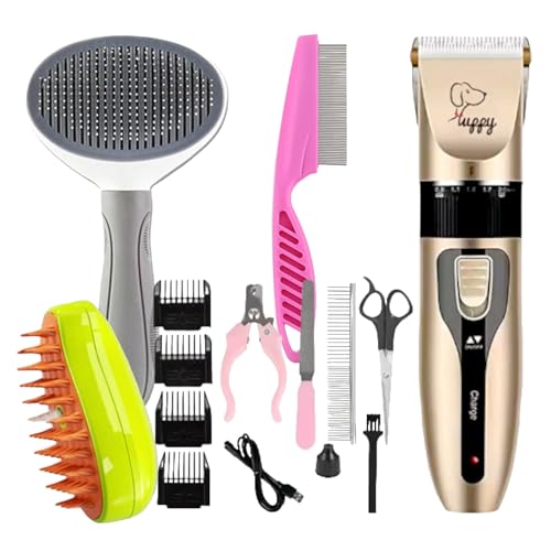 Dog and Cat Grooming Kit – Cordless Pet Grooming Tool Scissors Nail Trimmers Brush Set for Shedding Short Long Hair Pet Steam Brush, Massage Cleaning Brush for Removing Loose Hair and Knots