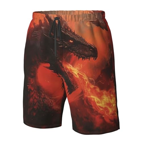 Black Dragon Breathing Fire Fantasy Dark Red Men's Quick Dry Swim Shorts, Mesh Lined Beach Trunks with Pockets2