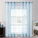  CUTEWIND 2 Hojas de Cortinas Visillos Poliéster Translucida de Dormitorio Moderno 8 Ojales Moderna Decorativa para Ventana Salón Sala Cuarto Dormitorio Comedor Cocina 2 Hojas (140x260 cm, Cielo Azul)