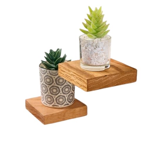 Fox & Grain Small Floating Shelf, Wooden Plant Shelves, Display Shelves made from Solid Oak, Living Room Hanging Wall Shelf (2)