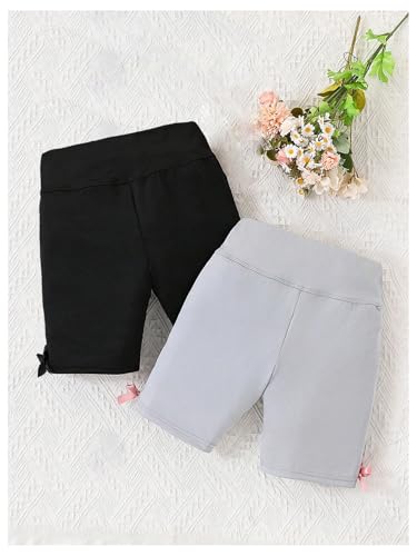 Verdusa Girl's Biker Shorts 2 Pack Bowknot High Waisted Short Leggings Summer Workout2