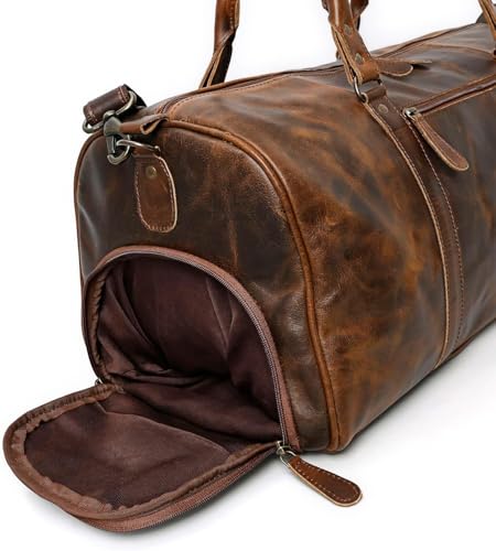 Leather Duffle Bags for Travel for Men and Women 21 inch Carry On Bag Full Grain Leather Gym Bag Overnight Weekend Leather Bags Sports Flight Professional (Light Brown)2