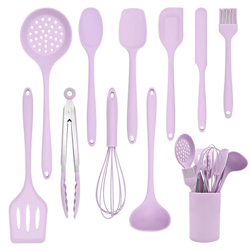 RANX INGST Kitchen Cooking Utensils Set 11 pcs Nonstick Silicone Spatula Set with Holder, 446°F Heat Resistant, Ergonomic Handle, BPA Free - Purple by RANX INGST - Used condition - US$20.72