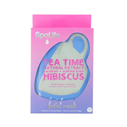 SpaLife 6 Pack Tea Time Face Mask - Natural Extract - paraben + Sulfate Free (Hibiscus)