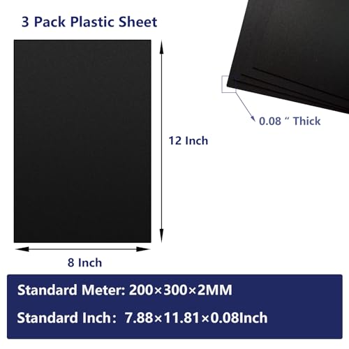 Image of 3 Pack Black Plastic Sheet 8x12x0.08 in Flexible High Tensile Plastic Sheets Black Plastic Panel for DIY Materials Handicrafts Home Decoration