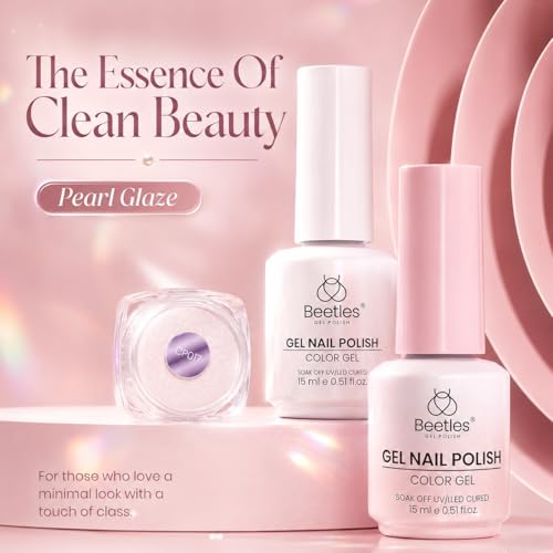 Image of Beetles French Manicure Kit - Pearl Glaze Milky White and Pink Gel Polish with Mirror Powder&French Tip Stickers, UV LED Soak Off Gel for Glazed Donut Nails and French Manicure Look