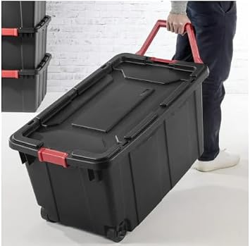 40 Gallon Wheeled Industrial Tote Plastic, Set of 2 (Black)