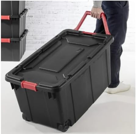 40 Gallon Wheeled Industrial Tote Plastic, Set of 2 (Black)