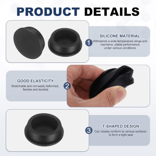 Image of MECCANIXITY 18pcs T-Shaped Silicone Plugs 45.3mm 1-25 /32 Inch Dia Snap in Plug Hole Seal Cover Round Rubber Stopper for 44-45.3mm Holes Kitchen Rubber Bulkheads Waterproof Sealing, Black