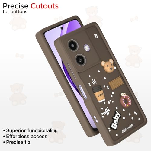Image of Pikkme Bumper Case for Oppo A3x 5G / A3x 4G / A3 5G | Cute Fun Cartoon 3D Bear Silicone Full Body Protection Back Cover (Brown)