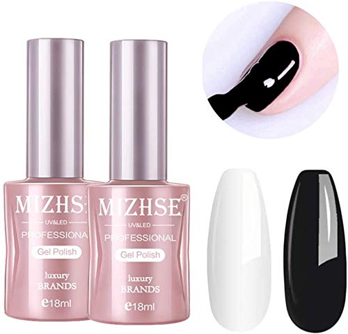 MIZHSE 18ml e.61OZ Black Gel Nail Polish and White Gel Nail Polish, Soak Off UV LED Gel Polish Varnish Manicure Kit 2PCS