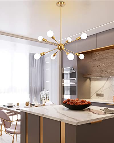 Puming Sputnik Chandelier, 8-Light Modern Pendant Lighting Metal Ceiling Light Fixture Brushed Brass Mid Century Ceiling Light Adjustable Height For Living Room Bedroom Dining Room Island Bar #TOP6