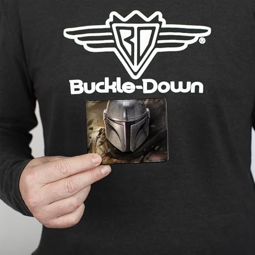 Buckle-Down Men's Wallet, Bifold, Star Wars The Mandalorian Helmet Bounty Hunter Logo, Vegan Leather, 4.0" x 3.5"3