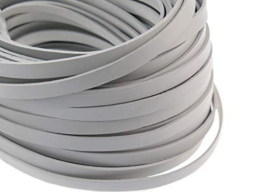 esnado Leather cord flat 10 mm x 2 mm, colour: grey, length: 5 metres, vegetable-tanned, for jewellery and creative projects