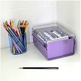 Acrimet 8 x 15 cm, organizer na dokumenty, metalowa podstawa, wytrzymały (karty indeksowe AZ 130 mm szerokości x 90 mm wysokości i przegroda w zestawie) (fioletowy kolor z przezroczystą kryształową plastikową pokrywką)