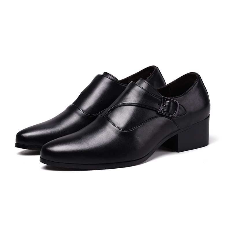 Battle Men Men's Leather Monk Strap Dress Shoe with 3-Inch High Heel, Pointed Toe Height-Increasing Formal Style for Wedding, Business3