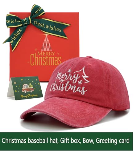 Wodeal Boné de beisebol Merry Christmas com caixa de presente, chapéus de Papai Noel para mulheres e