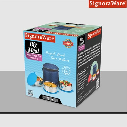 Image of SignoraWare Big Meal Stainless Steel Container Set | Airtight & Leakproof | Durable & Rust-Free | Ideal for Office, School, Home & Outdoor Use (800mlx3 | Set of 3 | Red)
