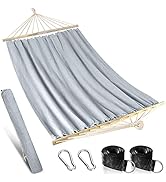 Anyoo Hängematte aus Baumwolle mit 120CM Holzstäben und Baum Gurte, Große Outdoor Garten Patio Hä...