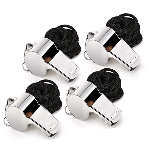 LATRAT Set med 4 Metal Wheel Vissel, domare visselpipa med snörning, perfekt för tränare, domare och officiella