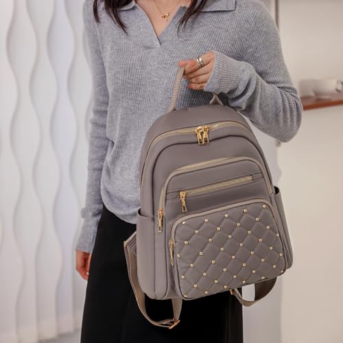 Small Backpack for Women Mini Travel Backpack Purse Small Purses Cute Lightweight Back Pack Khaki Trendy Studded Bag2