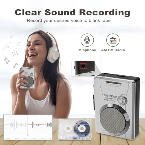 Portable Cassette Player Recorder, Vintage AM FM Radio, Handheld Compact Cassette Player Stereo with Built-in Speaker & Microphone