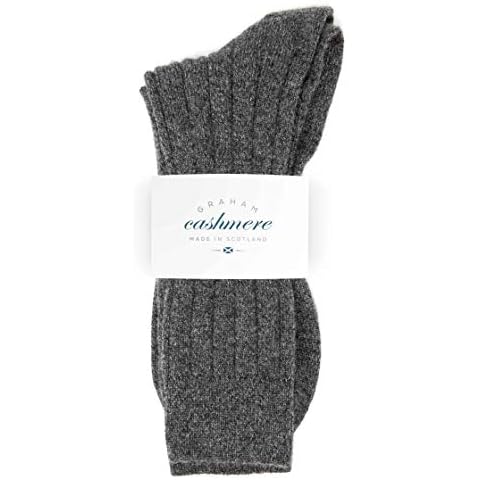 Graham Cashmere - Mens Cashmere Rib Socks - Made in Scotland - Gift Boxed (Charcoal Grey, UK 10-12 (Eur 44-46)) Cover