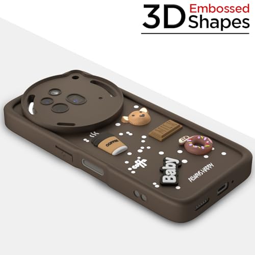 Image of Pikkme Back Cover for Nothing Phone 3a Pro 5G | 3D Cartoon Silicone Case Cute & Fun Full Protective Bumper Cover (Brown)
