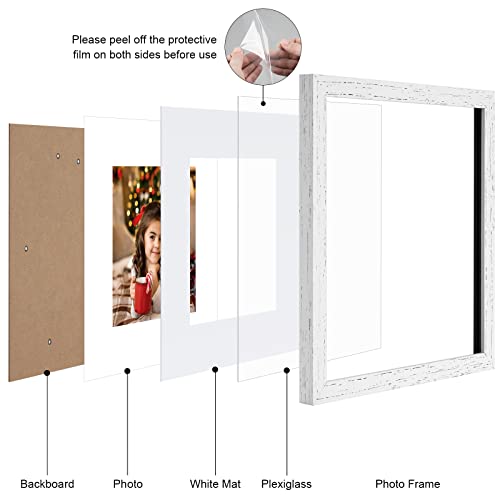 Gaevuian 8X8 Picture Frames Square Display 5X5 Photo Frame Collage With Mat,Set Of 4 For Wall Hanging Decor,Plexiglass,Rustic White #TOP1