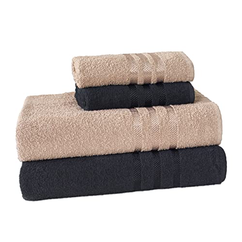 Jogo de Toalhas 4 Peças Enxuta 100% Algodão - Grécia (Castanho + Preto)