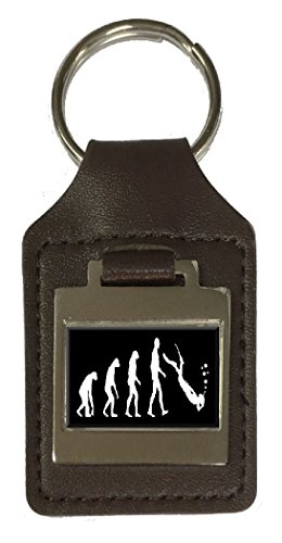 Porte-clés en cuir gravé évolution singe homme Scuba plongée
