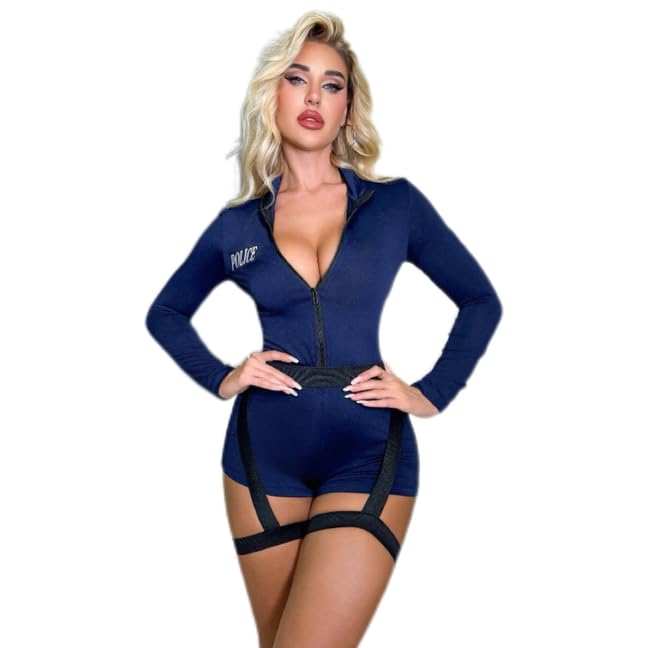 ZYTC Sexy Polizei-Halloween-Kostüm für Frauen Offiziersuniform Dirty Cop Rosplay Dessous SWAT-Outfit Reißverschluss-Overall