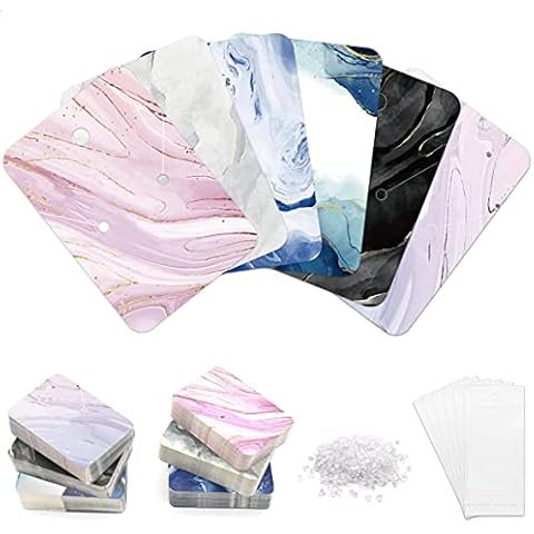 INKNOTE 240 PCS Marble Earring Display Card 6 Colors, with 240 Self-Seal Bags and 480 Earring Backs, for Personal Jewelry boxes Jewelry Display in Store DIY Ear Studs Display and Packing Cover