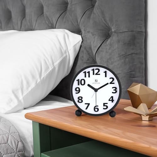 Miniatura 4 de Lafocuse Reloj Despertador Analógico Silencioso Con Función Snooze, Luz Nocturna, Metal Negro Numeros Grandes 3d, Reloj Mesita De Noche Moderno Para Mesilla Dormitorio 10.5cm