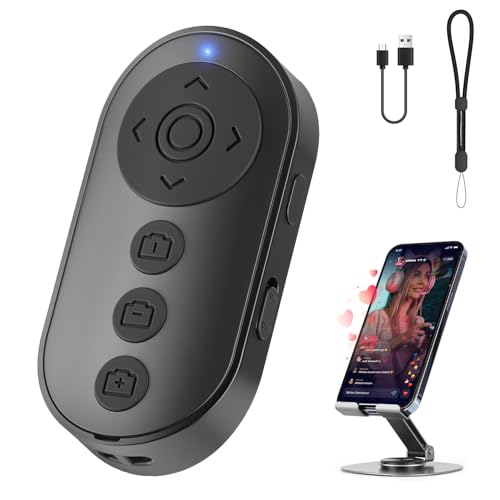 Phone Stand with Remote Wireless Remote Control Phone Camera Remote Shutter Zoom Front/Rear Camera Switch for iPhone iPad Android Cellphone Scrolling Remotes for TikTok Kindle App Photo Video