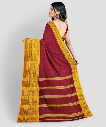 Image of eC ESHA'S COLLECTION Women's Cotton Blend Begumpuri Handloom Saree With Unstitched Running Blouse Piece