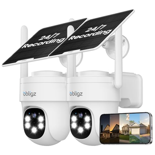 obligz Solar Camera Security Outdoor - AOV 24/7 Recording Security Cameras Wireless Outdoor with...