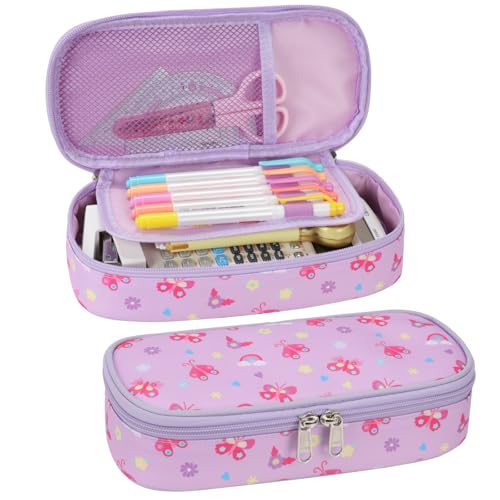 Bagseri Pencil Case for Girls - Pencil Pouch for School, Purple Butterfly