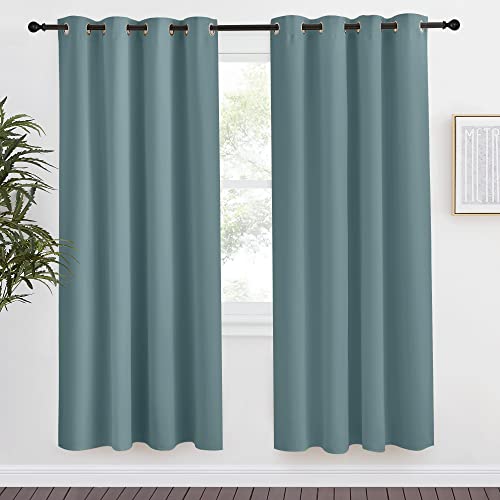 Nicetown Blackout Greyish Blue Curtains & Drapes For Living Room, 1 Panel, W55 X L78, Thermal Insulated Solid Grommet Sound Reducing Energy Saving Window Treatments For Porch/Hall #TOP15
