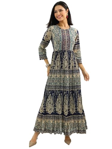 Robe trapèze en coton imprimé Libas bleu marine pour vos terrasses d'été en taille XS