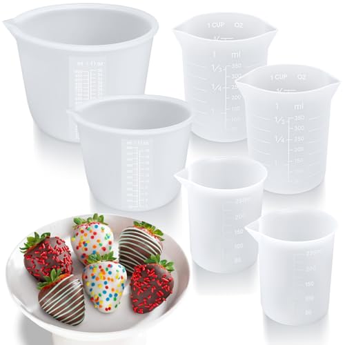Palksky Silicone Melting Cups Set, 6PCS Chocolate Melting Pots (250ml–1L), Heat Resistant Pouring Cups for Candy, Butter & Chocolate, Reusable Baking Tools for Dipping, Decorating & DIY Molds