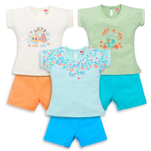 Image of LuvLap Baby Girls 100% Cotton Sleeveless Girls Top & Shorts Sets Pack of 3