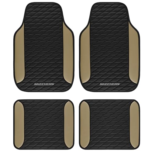 Skechers Leather Car Floor Mats,Floor mats for Cars with Anti-Slip Pad,Universal Waterproof Fit Automotive car mats for SUV,Vans,sedans,Trucks,car mats Full Set 4pcs Beige
