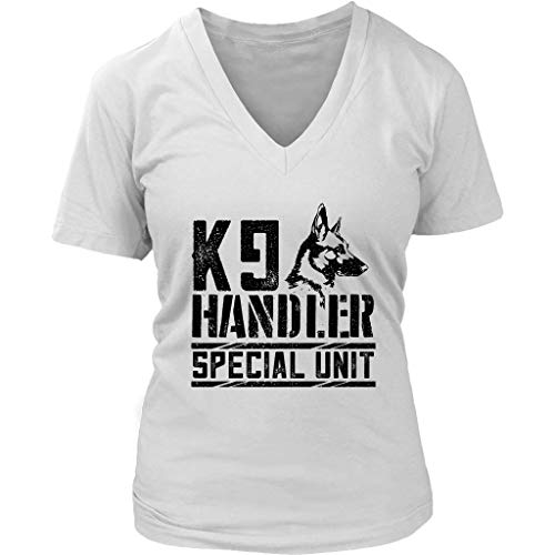 Womens K9 Handler Special Police Unit Canine Guard Dog V-Neck T-Shirt Plus Size Up to 4X White