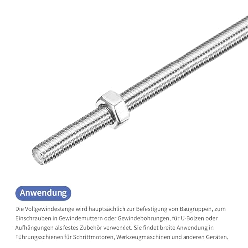 QUARKZMAN 5 Stück Gewindestangen M4 x 400mm mit 4 Sechskantmuttern Set, Gewindestab Edelstahl Voll Gewindestange Gewindestift für Möbeln Maschinen Befestigungssatz