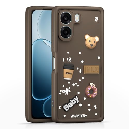 Image of Bintage Cute Fun Taddy Cartoon 3D Ball Bear Milk Cake Coffee Silicon Case Full Body & Camera Protection Back Cover Compatible for Oppo A6s 5G - Brown