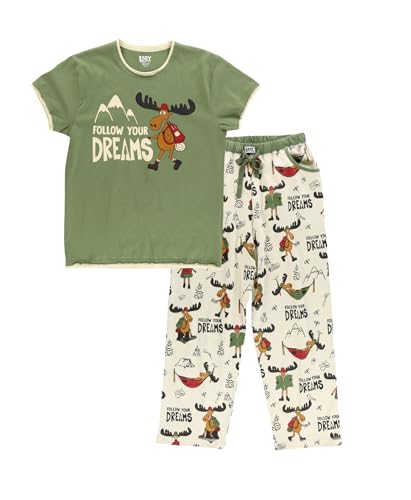 Lazy One Women's Pajama Set, Short Sleeves with Cute Prints, Relaxed Fit, Bear and Moose Prints3